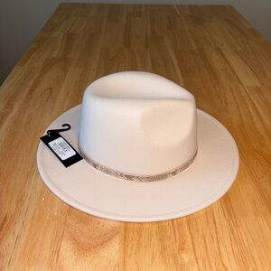Cream felt flat brim fedora hat
